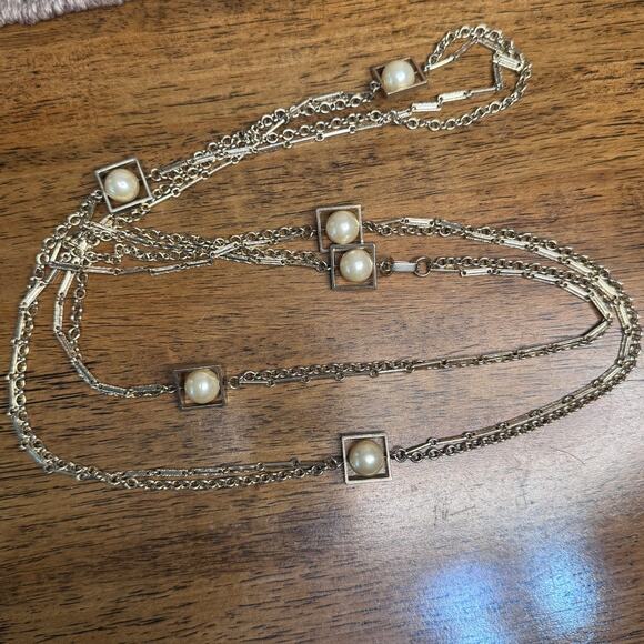 Vintage Long Layering Necklace Double Strand With Faux Pearl. - Picture 2 of 2